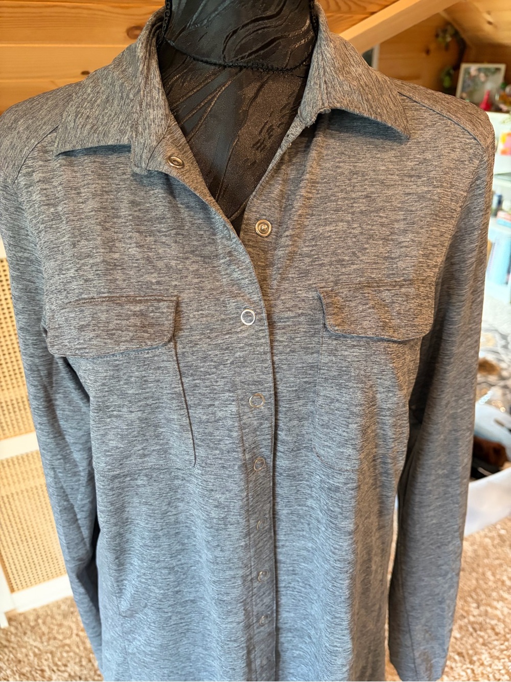 Duluth Trading Co Heather Gray Long-Sleeve Button Down Shirt Dress